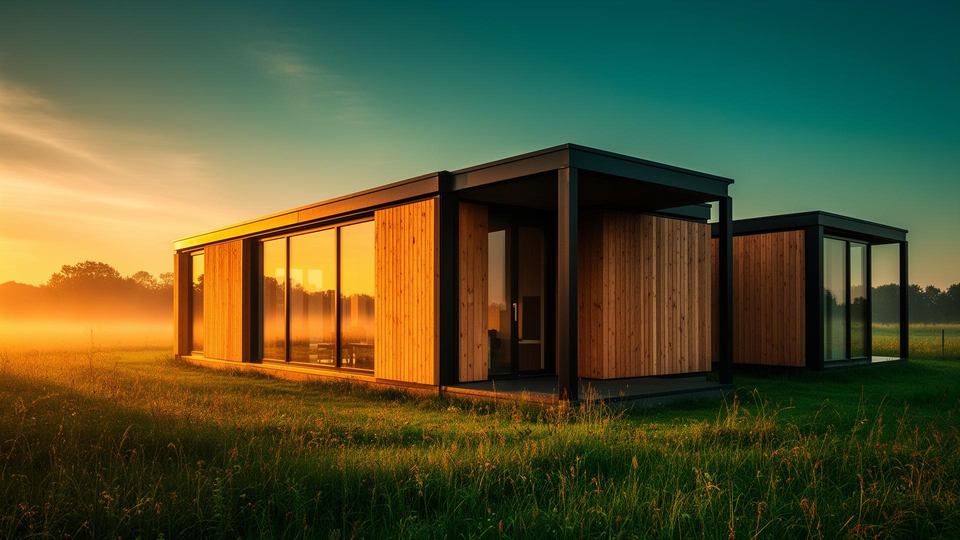 Modulaire woning in Nederlands landschap